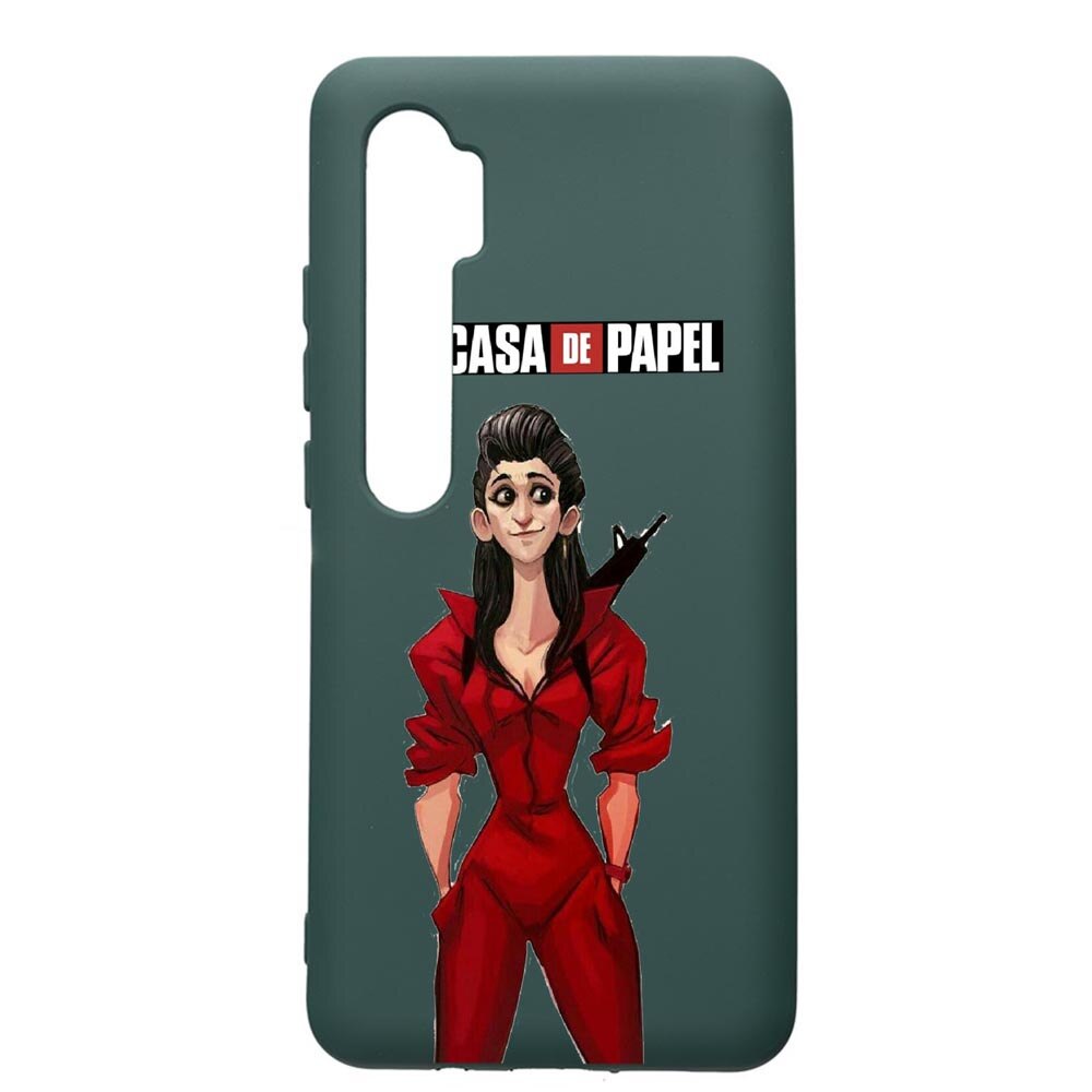 Husa Premium Silicon Compatibila Cu Xiaomi Mi Note 10, La Casa De Papel - Nairobi, cu interiorul din material textil, protectie camera, Forest Green, PFG393