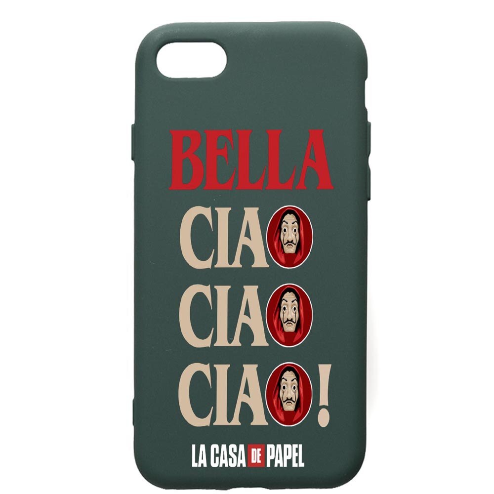 Husa Premium Silicon Compatibila Cu Apple iPhone SE 2 / iPhone 8 / iPhone 7, La Casa De Papel - Ciao Bella, cu interiorul din material textil, protectie camera, Forest Green, PFG391