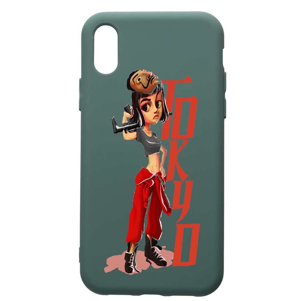 Husa Premium Silicon Compatibila Cu Apple iPhone XS Max, La Casa De Papel, cu interiorul din material textil, protectie camera, Forest Green, PFG394