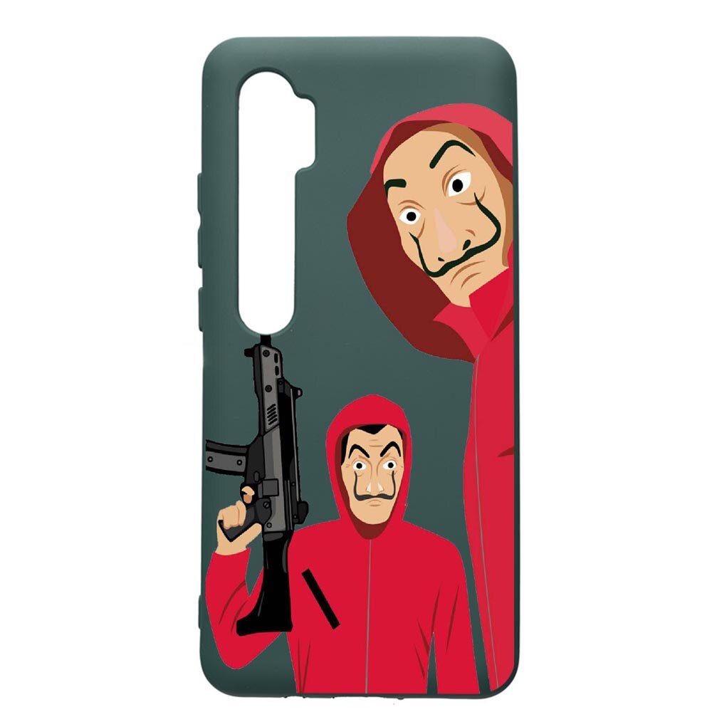 Husa Premium Silicon Compatibila Cu Xiaomi Mi Note 10, La Casa De Papel, cu interiorul din material textil, protectie camera, Forest Green, PFG392