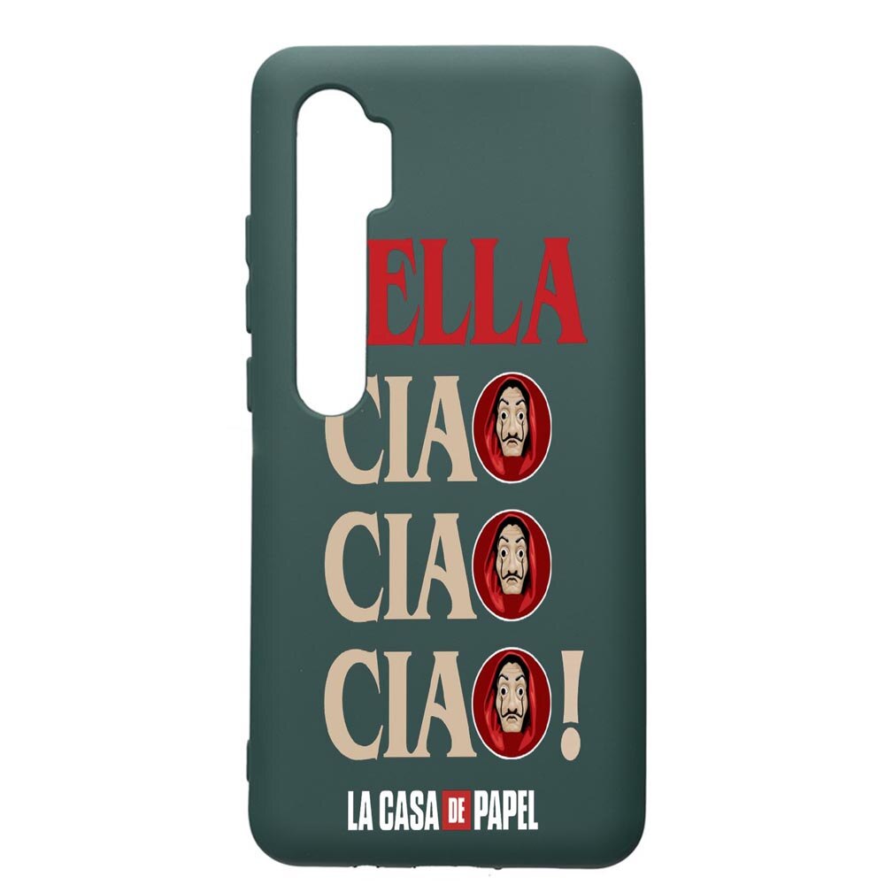 Husa Premium Silicon Compatibila Cu Xiaomi Mi Note 10, La Casa De Papel - Ciao Bella, cu interiorul din material textil, protectie camera, Forest Green, PFG391