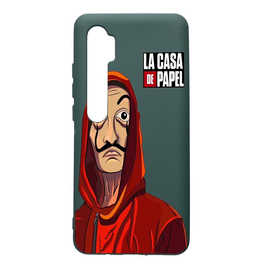 Husa Premium Silicon Compatibila Cu Xiaomi Mi Note 10, La Casa De Papel, cu interiorul din material textil, protectie camera, Forest Green, PFG389