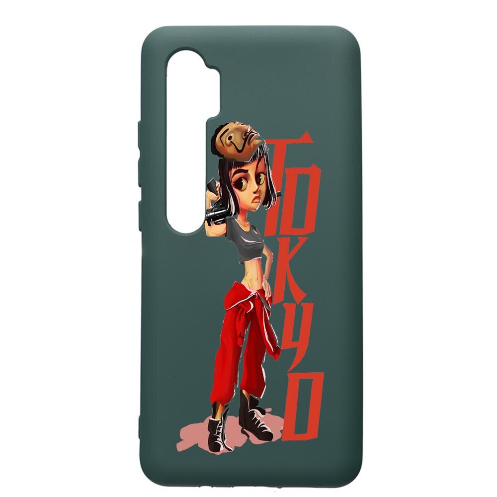 Husa Premium Silicon Compatibila Cu Xiaomi Mi Note 10, La Casa De Papel, cu interiorul din material textil, protectie camera, Forest Green, PFG394