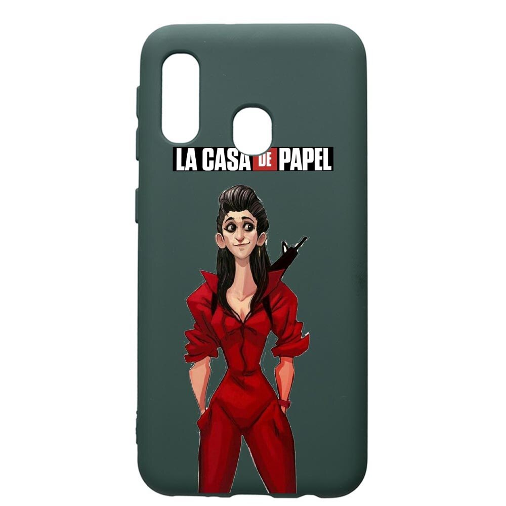 Husa Premium Silicon Compatibila Cu Samsung Galaxy A20E, La Casa De Papel - Nairobi, cu interiorul din material textil, protectie camera, Forest Green, PFG393