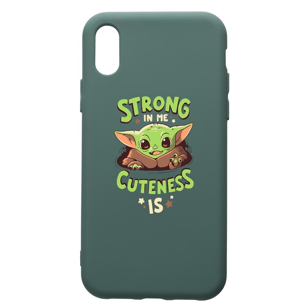 Husa Premium Silicon Compatibila Cu Apple iPhone XS Max, Star Wars Baby Yoda, cu interiorul din material textil, protectie camera, Forest Green, PFG400
