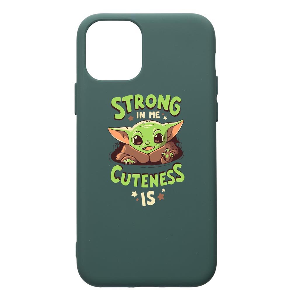 Husa Premium Silicon Compatibila Cu Apple iPhone 11 Pro Max, Star Wars Baby Yoda, cu interiorul din material textil, protectie camera, Forest Green, PFG400