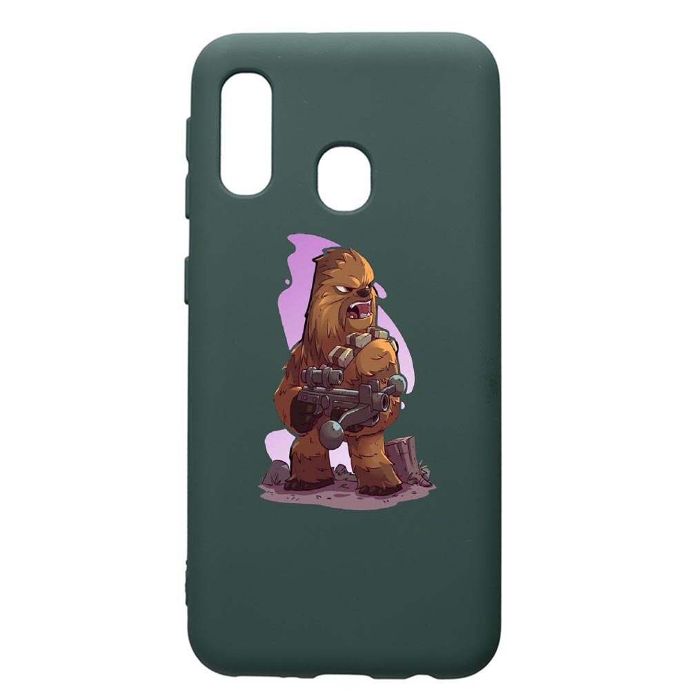 Husa Premium Silicon Compatibila Cu Samsung Galaxy A40, Star Wars Chewbacca, cu interiorul din material textil, protectie camera, Forest Green, PFG401