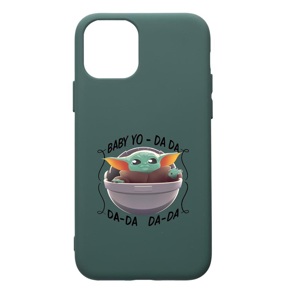 Husa Premium Silicon Compatibila Cu Apple iPhone 11 Pro, Star Wars Baby Yoda, cu interiorul din material textil, protectie camera, Forest Green, PFG399