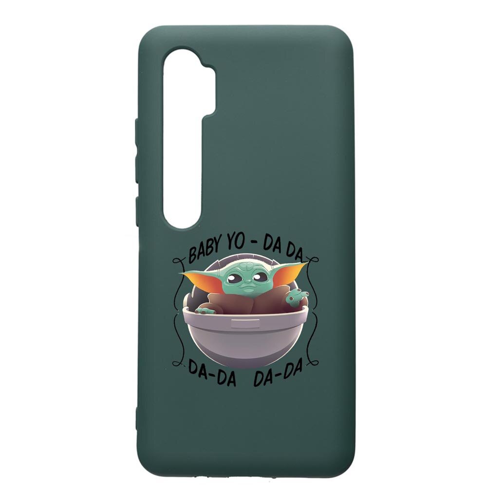 Husa Premium Silicon Compatibila Cu Xiaomi Mi Note 10, Star Wars Baby Yoda, cu interiorul din material textil, protectie camera, Forest Green, PFG399