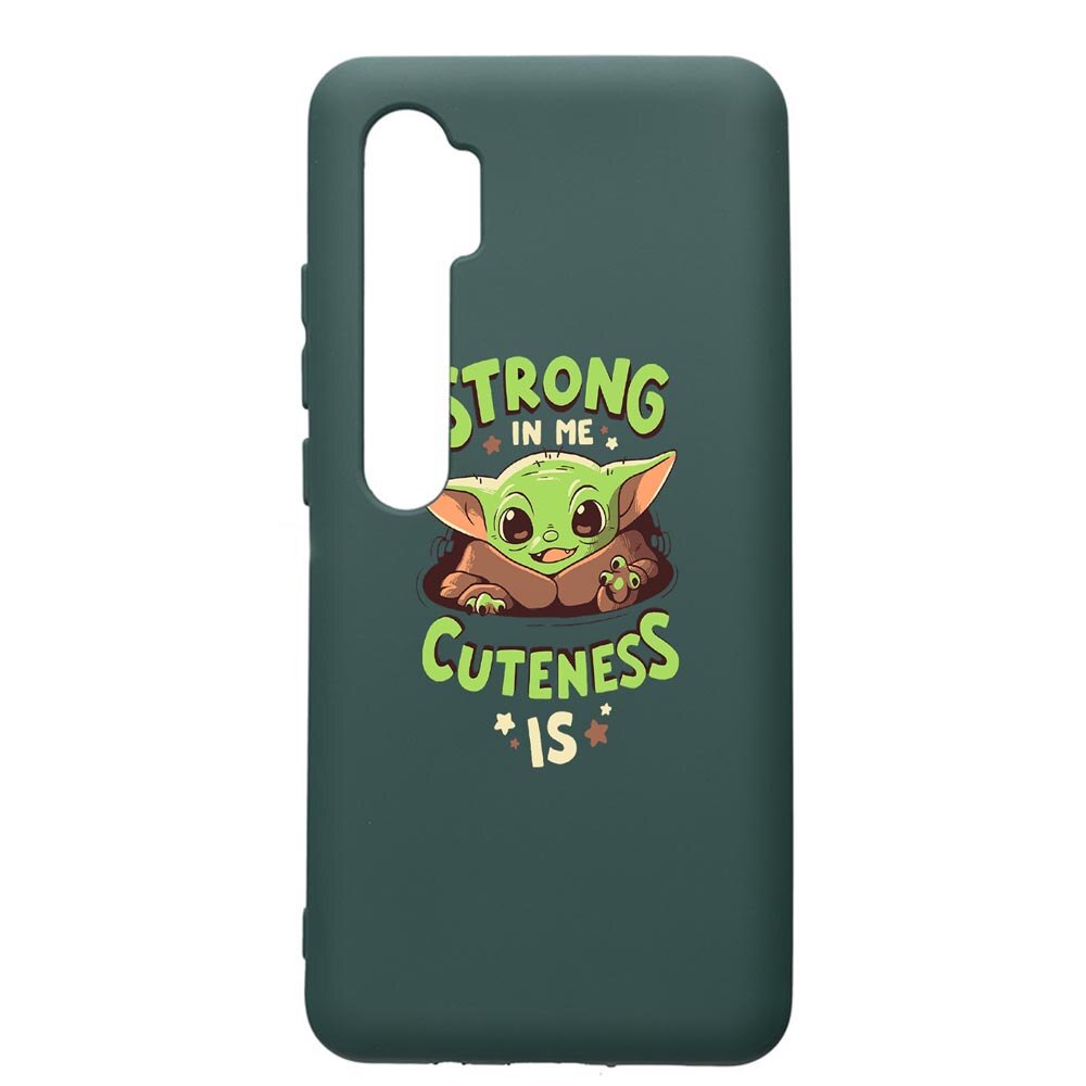 Husa Premium Silicon Compatibila Cu Xiaomi Mi Note 10, Star Wars Baby Yoda, cu interiorul din material textil, protectie camera, Forest Green, PFG400