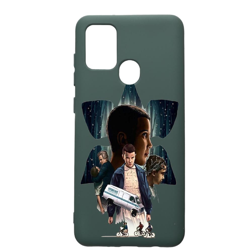 Husa Premium Silicon Compatibila Cu Samsung Galaxy A21S, Stranger Things, cu interiorul din material textil, protectie camera, Forest Green, PFG373