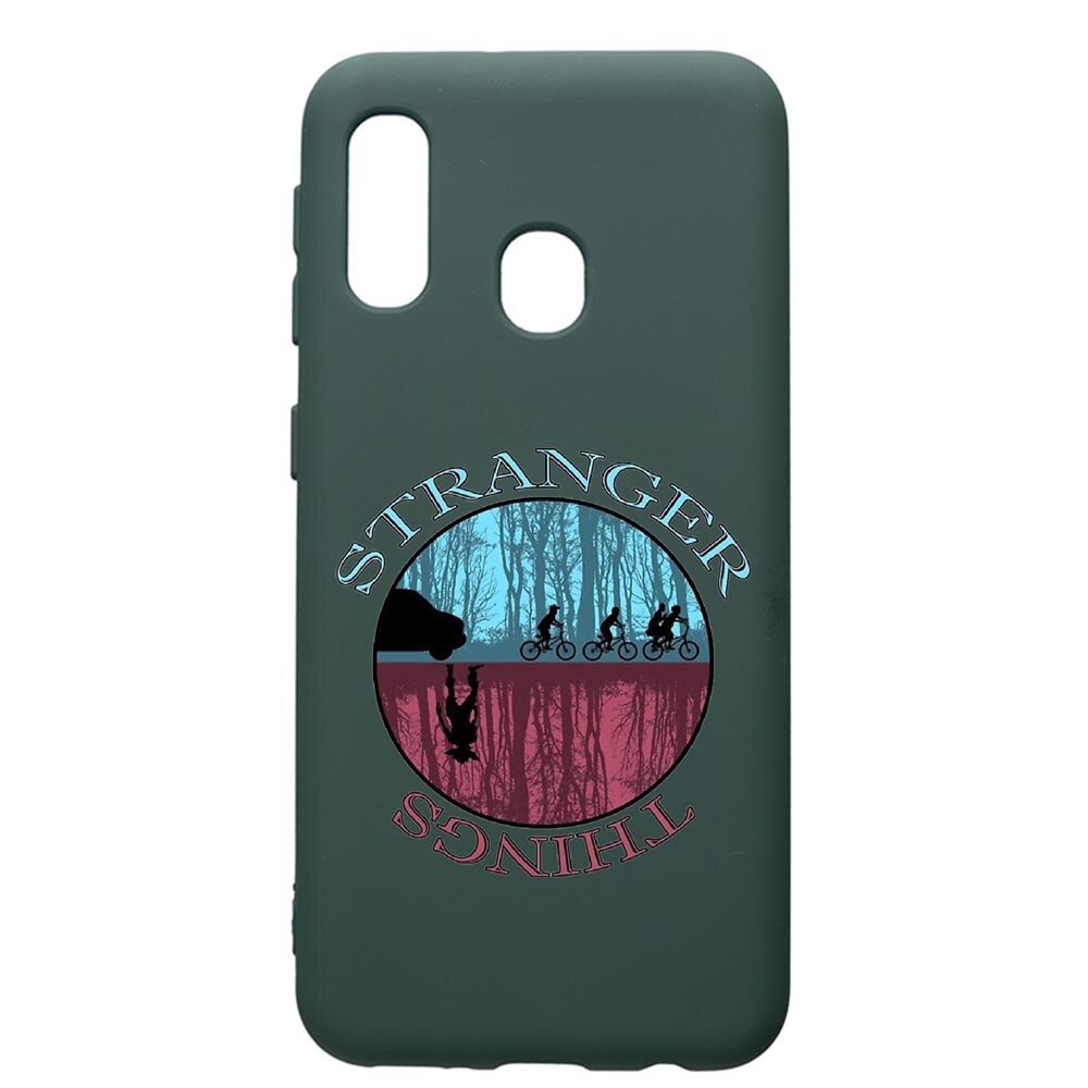 Husa Premium Silicon Compatibila Cu Samsung Galaxy A40, Stranger Things, cu interiorul din material textil, protectie camera, Forest Green, PFG368