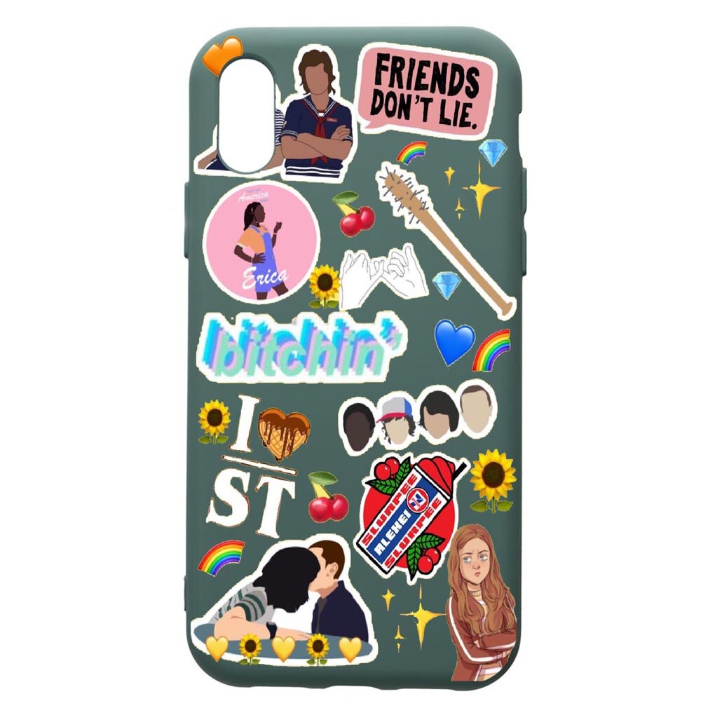 Husa Premium Silicon Compatibila Cu Apple iPhone XS Max, Stranger Things, cu interiorul din material textil, protectie camera, Forest Green, PFG376