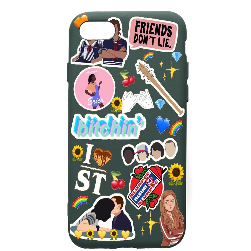 Husa Premium Silicon Compatibila Cu Apple iPhone SE 2 / iPhone 8 / iPhone 7, Stranger Things, cu interiorul din material textil, protectie camera, Forest Green, PFG376