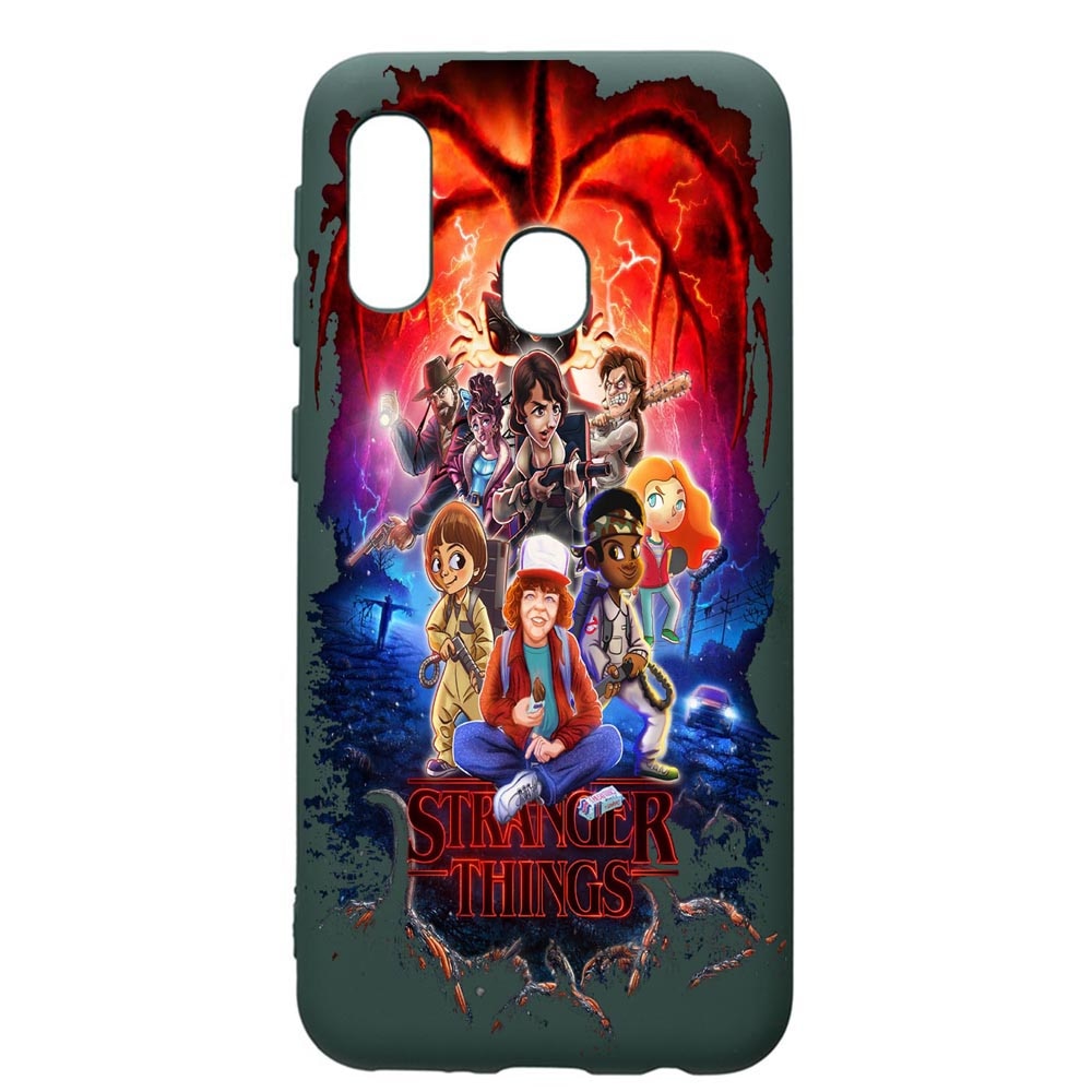 Husa Premium Silicon Compatibila Cu Samsung Galaxy A20E, Stranger Things, cu interiorul din material textil, protectie camera, Forest Green, PFG377
