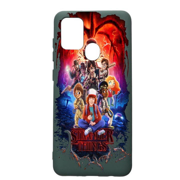 Husa Premium Silicon Compatibila Cu Huawei P Smart 2020, Stranger Things, cu interiorul din material textil, protectie camera, Forest Green, PFG377