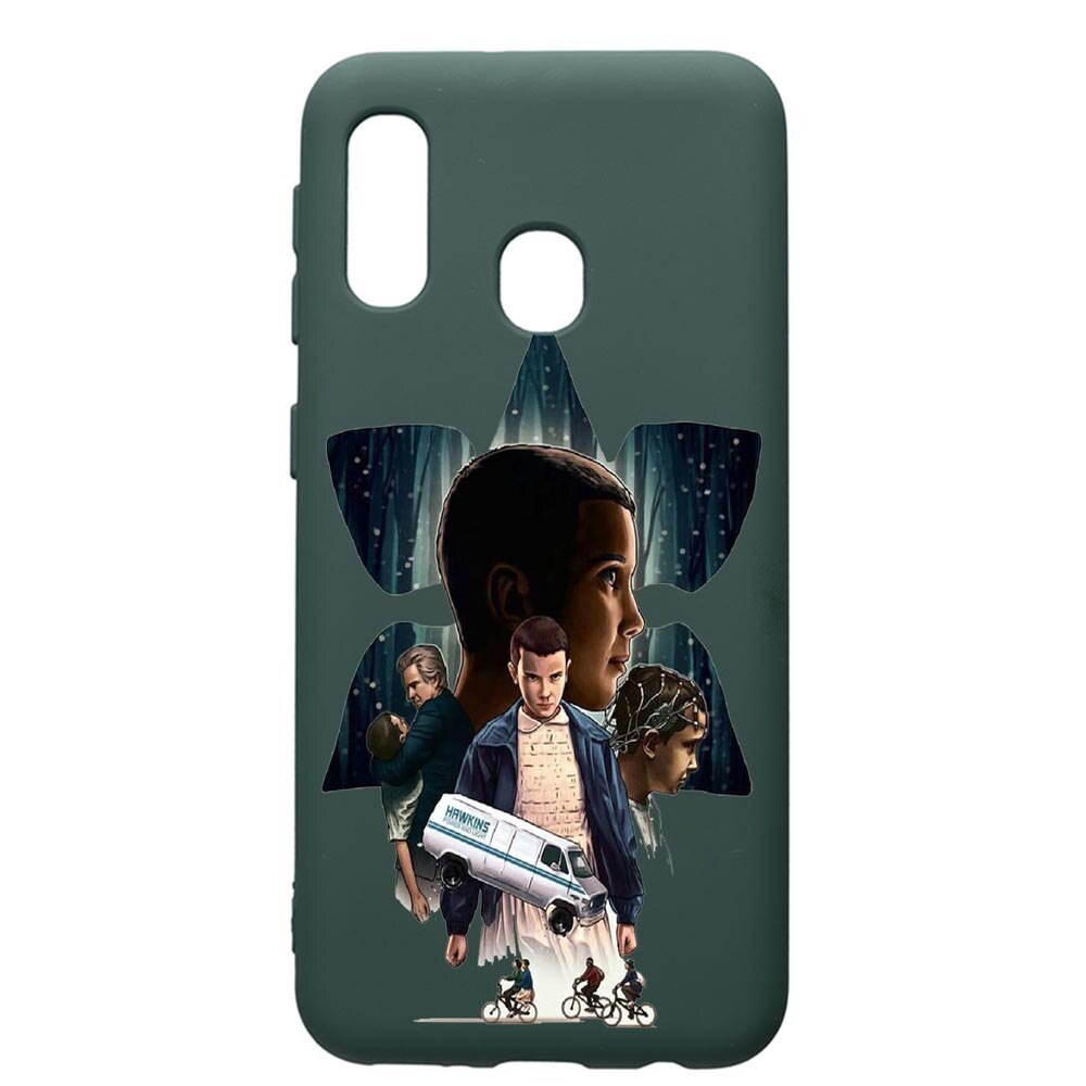 Husa Premium Silicon Compatibila Cu Samsung Galaxy A40, Stranger Things, cu interiorul din material textil, protectie camera, Forest Green, PFG373