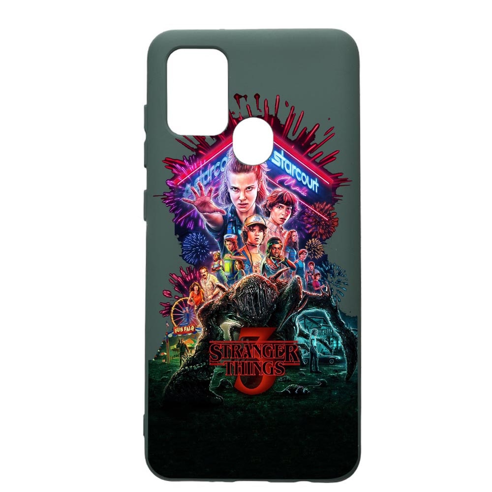 Husa Premium Silicon Compatibila Cu Samsung Galaxy A21S, Stranger Things, cu interiorul din material textil, protectie camera, Forest Green, PFG372