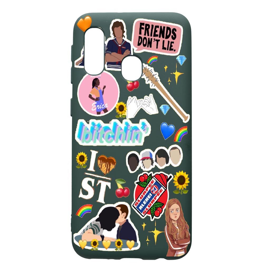 Husa Premium Silicon Compatibila Cu Samsung Galaxy A40, Stranger Things, cu interiorul din material textil, protectie camera, Forest Green, PFG376