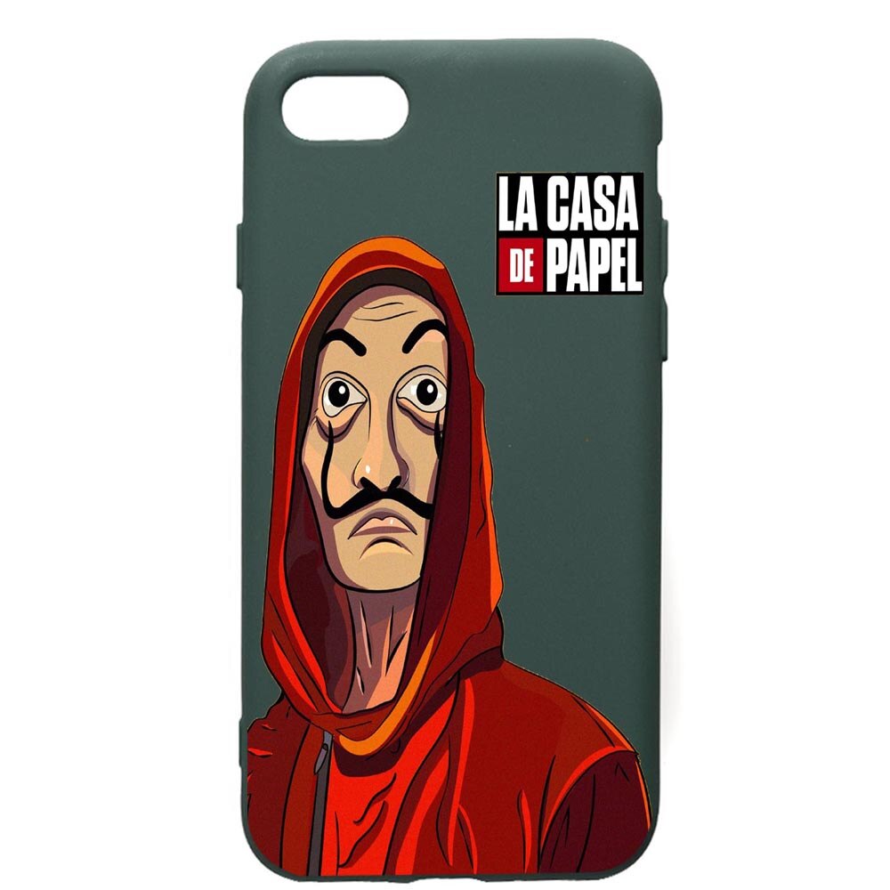 Husa Premium Silicon Compatibila Cu Apple iPhone SE 2 / iPhone 8 / iPhone 7, La Casa De Papel, cu interiorul din material textil, protectie camera, Forest Green, PFG389