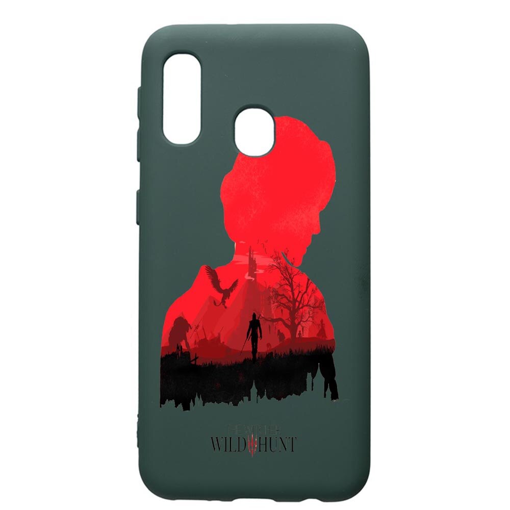 Husa Premium Silicon Compatibila Cu Samsung Galaxy A40, The Witcher, cu interiorul din material textil, protectie camera, Forest Green, PFG428