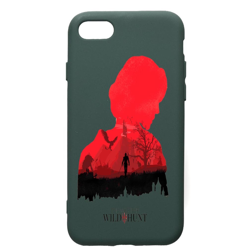 Husa Premium Silicon Compatibila Cu Apple iPhone SE 2 / iPhone 8 / iPhone 7, The Witcher, cu interiorul din material textil, protectie camera, Forest Green, PFG428