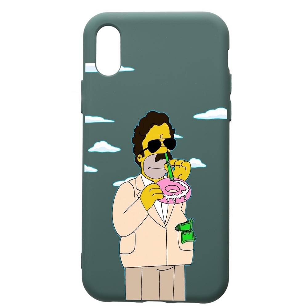 Husa Premium Silicon Compatibila Cu Apple iPhone XS Max, Narcos The Simpsons, cu interiorul din material textil, protectie camera, Forest Green, PFG440