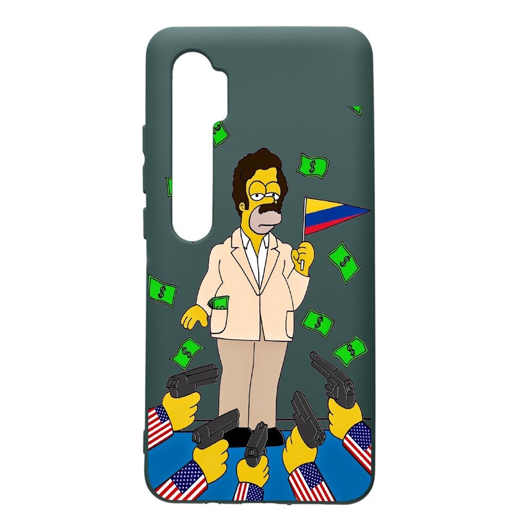 Husa Premium Silicon Compatibila Cu Xiaomi Mi Note 10, Narcos The Simpsons, cu interiorul din material textil, protectie camera, Forest Green, PFG439