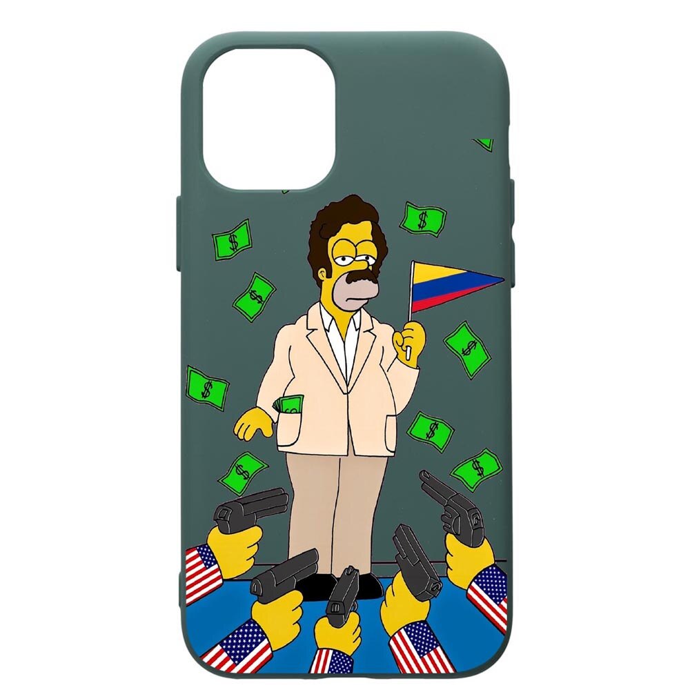 Husa Premium Silicon Compatibila Cu Apple iPhone 11 Pro Max, Narcos The Simpsons, cu interiorul din material textil, protectie camera, Forest Green, PFG439