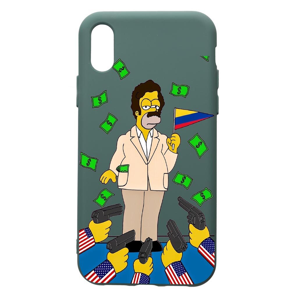 Husa Premium Silicon Compatibila Cu Apple iPhone XS Max, Narcos The Simpsons, cu interiorul din material textil, protectie camera, Forest Green, PFG439
