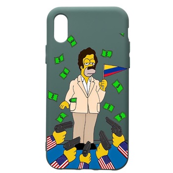 Husa Premium Silicon Compatibila Cu Apple iPhone XS / iPhone X, Narcos The Simpsons, cu interiorul din material textil, protectie camera, Forest Green, PFG439 Husa Premium Silicon Compatibila Cu Apple iPhone XS / iPhone X, Narcos The Simpsons, cu interiorul din material textil, protectie camera, Forest Green, PFG439