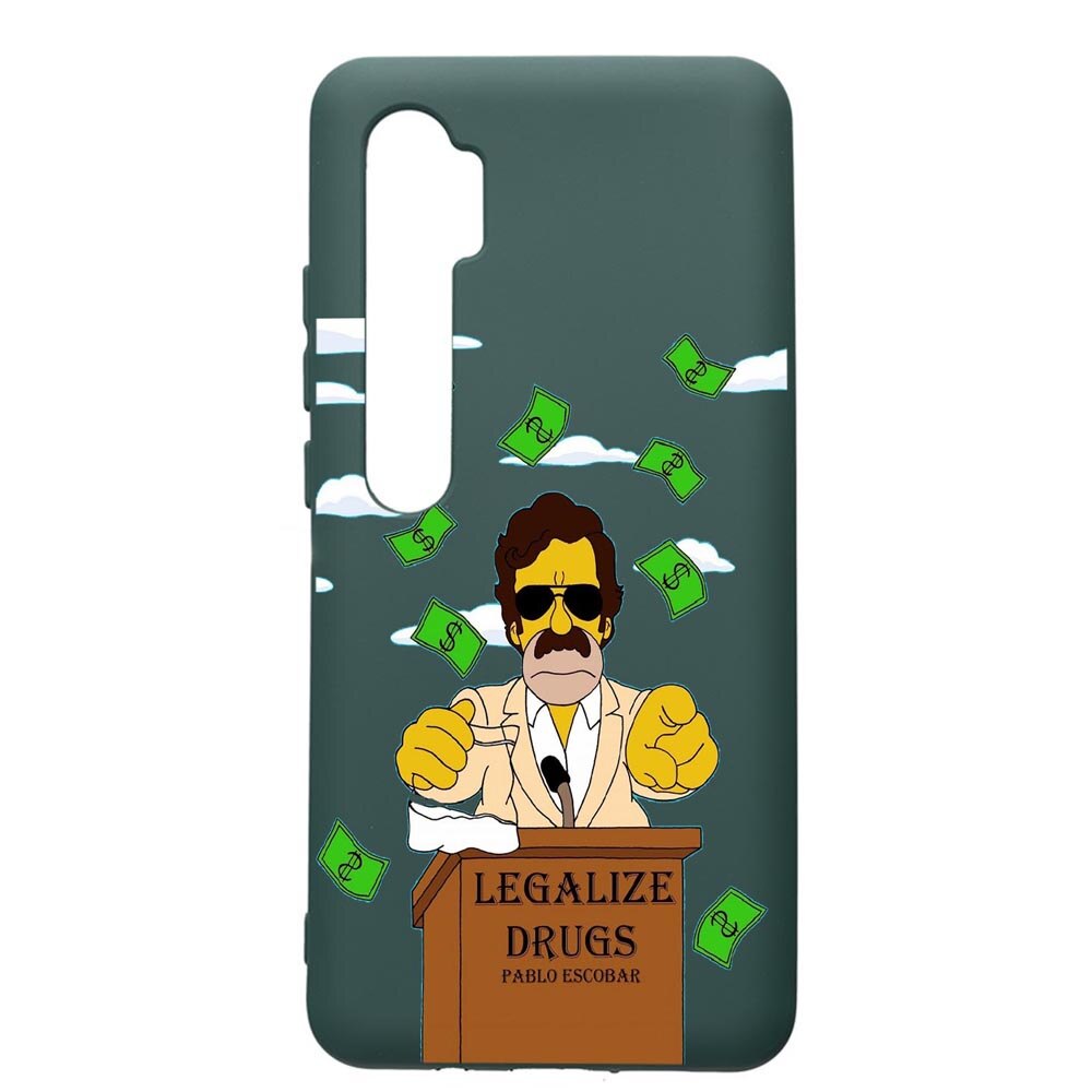 Husa Premium Silicon Compatibila Cu Xiaomi Mi Note 10, Narcos Pablo Escobar, cu interiorul din material textil, protectie camera, Forest Green, PFG437