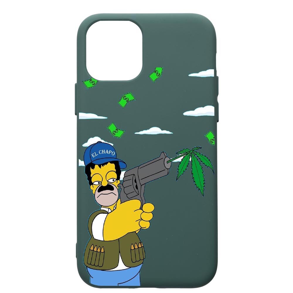 Husa Premium Silicon Compatibila Cu Apple iPhone 11, Narcos The Simpsons, cu interiorul din material textil, protectie camera, Forest Green, PFG441