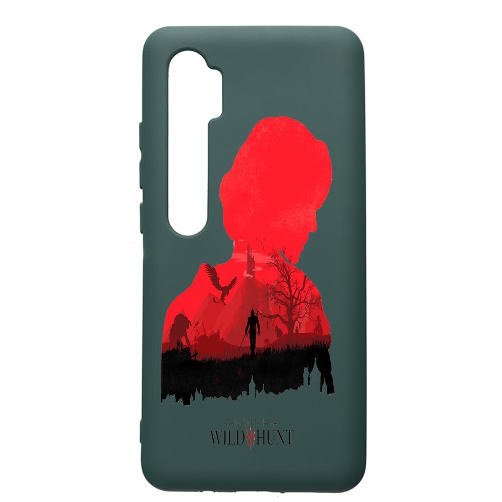 Husa Premium Silicon Compatibila Cu Xiaomi Mi Note 10, The Witcher, cu interiorul din material textil, protectie camera, Forest Green, PFG428
