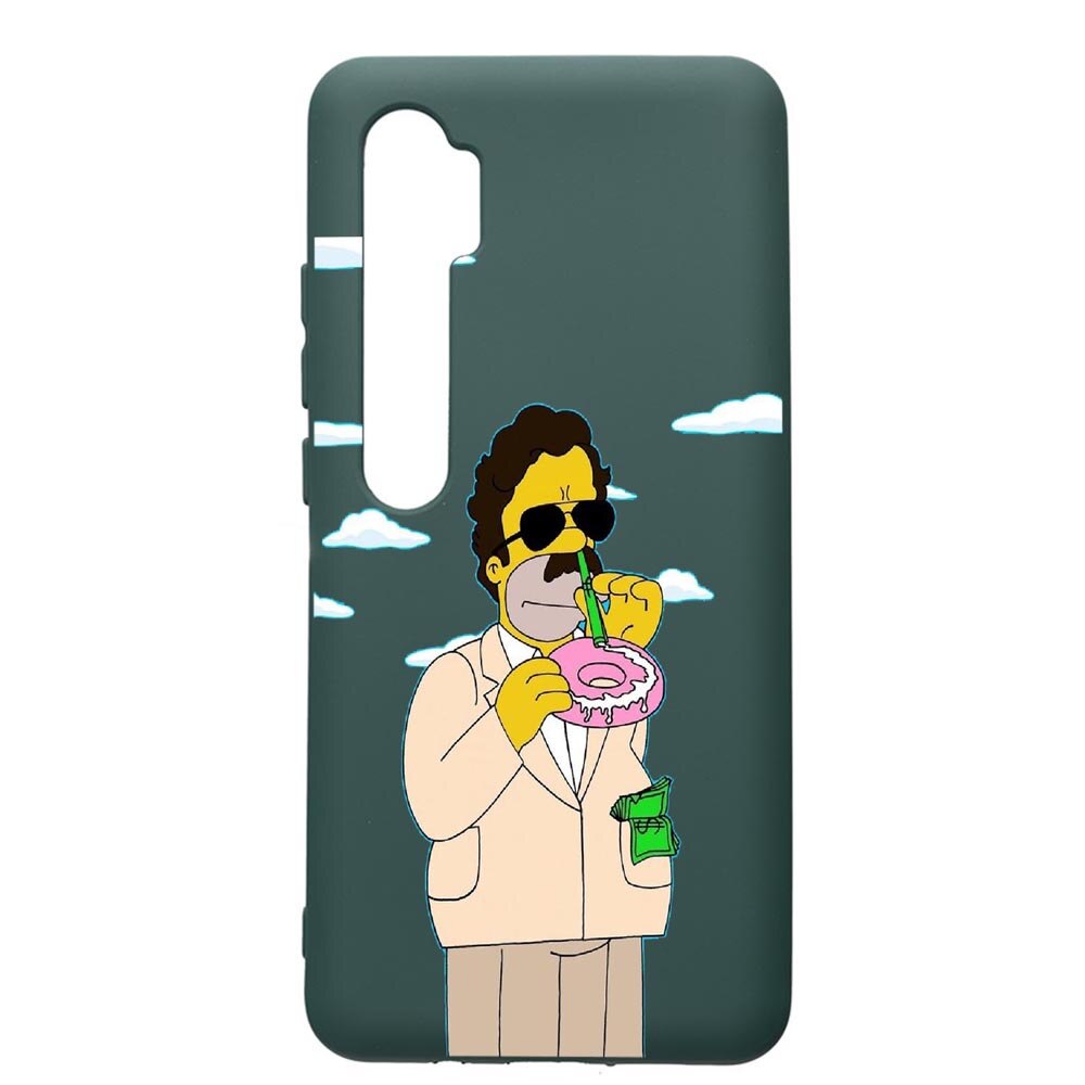 Husa Premium Silicon Compatibila Cu Xiaomi Mi Note 10, Narcos The Simpsons, cu interiorul din material textil, protectie camera, Forest Green, PFG440