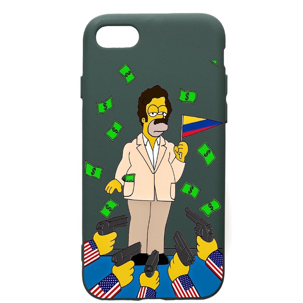 Husa Premium Silicon Compatibila Cu Apple iPhone SE 2 / iPhone 8 / iPhone 7, Narcos The Simpsons, cu interiorul din material textil, protectie camera, Forest Green, PFG439