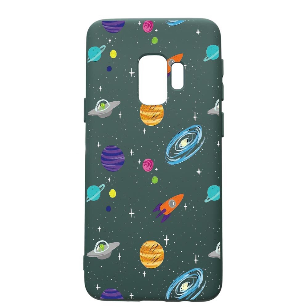 Husa Premium Silicon Compatibila Cu Samsung Galaxy S9, Universe, Planets, cu interiorul din material textil, protectie camera, Forest Green, PFG466