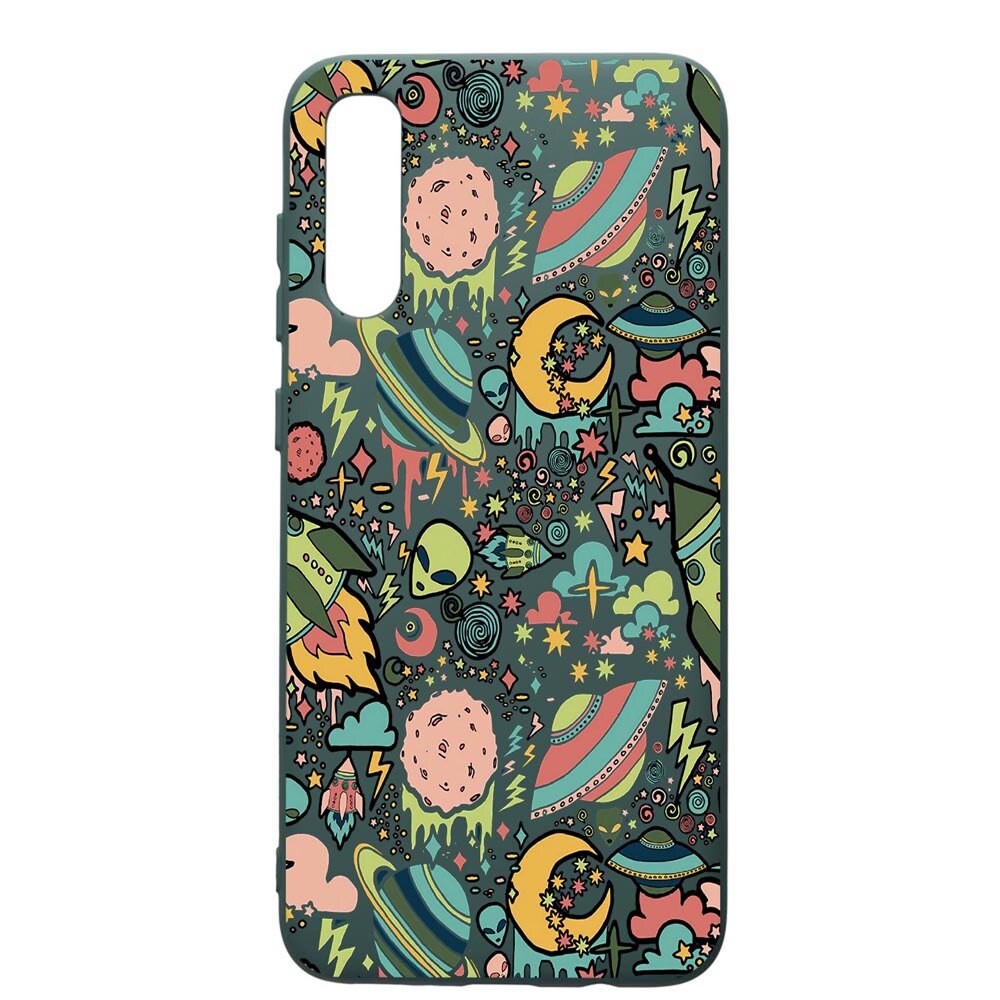 Husa Premium Silicon Compatibila Cu Samsung Galaxy A70, Universe, UFO, cu interiorul din material textil, protectie camera, Forest Green, PFG472