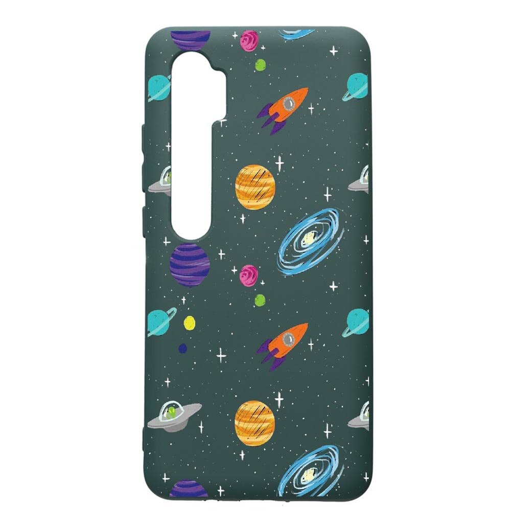 Husa Premium Silicon Compatibila Cu Xiaomi Mi Note 10, Universe, Planets, cu interiorul din material textil, protectie camera, Forest Green, PFG466
