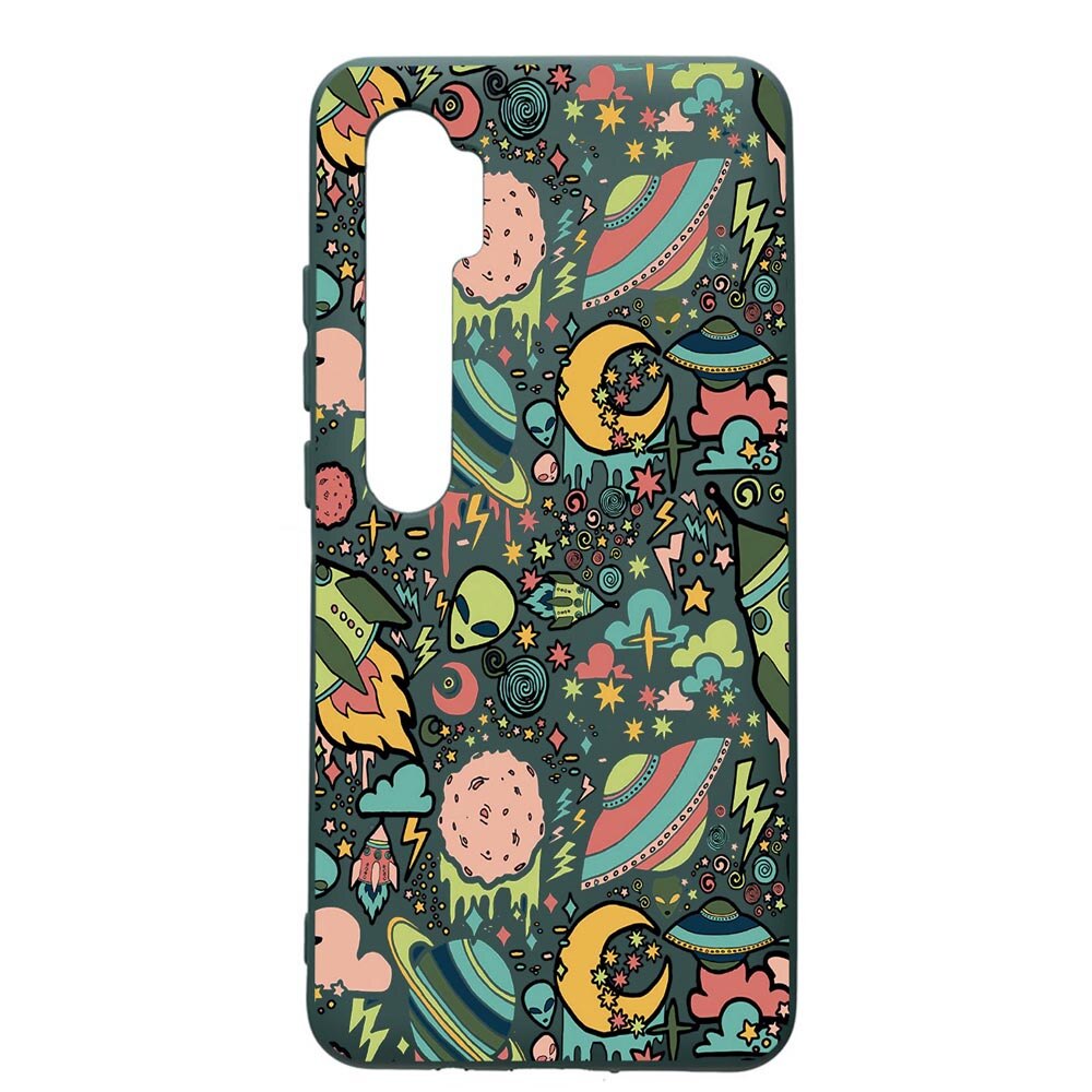 Husa Premium Silicon Compatibila Cu Xiaomi Mi Note 10, Universe, UFO, cu interiorul din material textil, protectie camera, Forest Green, PFG472