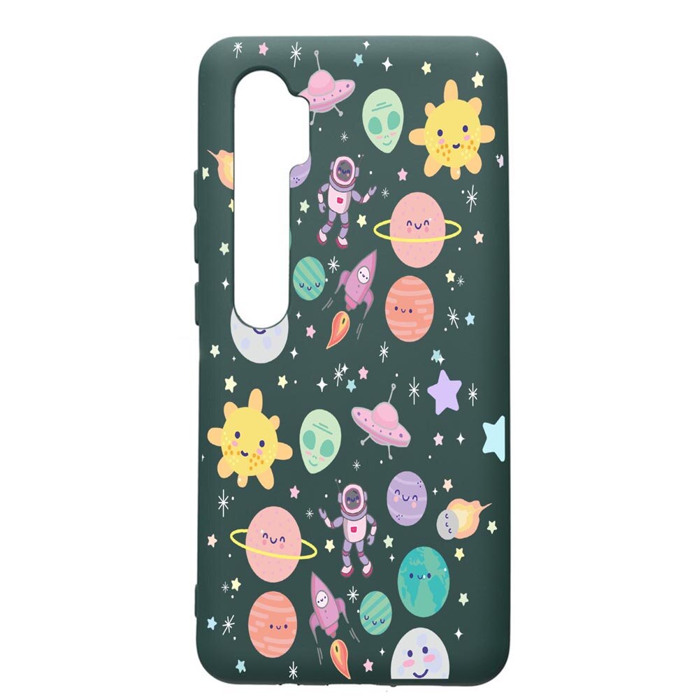 Husa Premium Silicon Compatibila Cu Xiaomi Mi Note 10, Universe, UFO, cu interiorul din material textil, protectie camera, Forest Green, PFG473