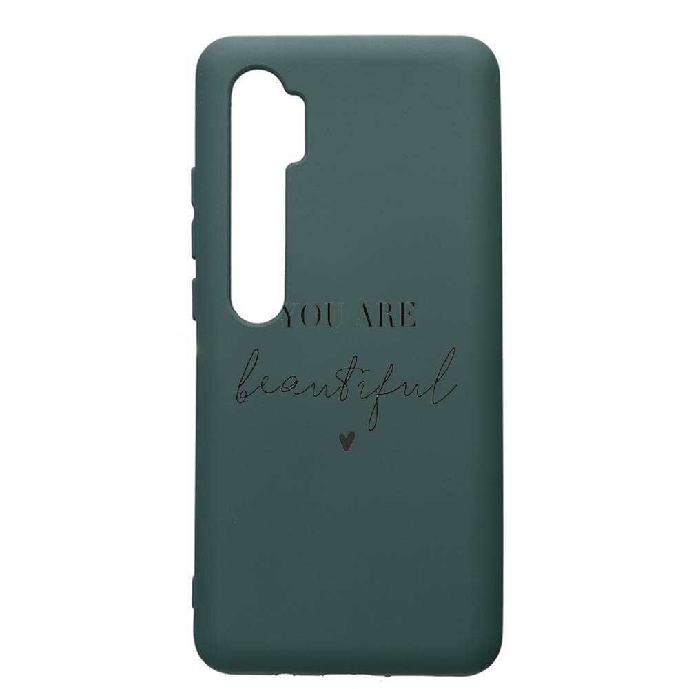 Husa Premium Silicon Compatibila Cu Xiaomi Mi Note 10, You Are Beautiful, cu interiorul din material textil, protectie camera, Forest Green, PFG477