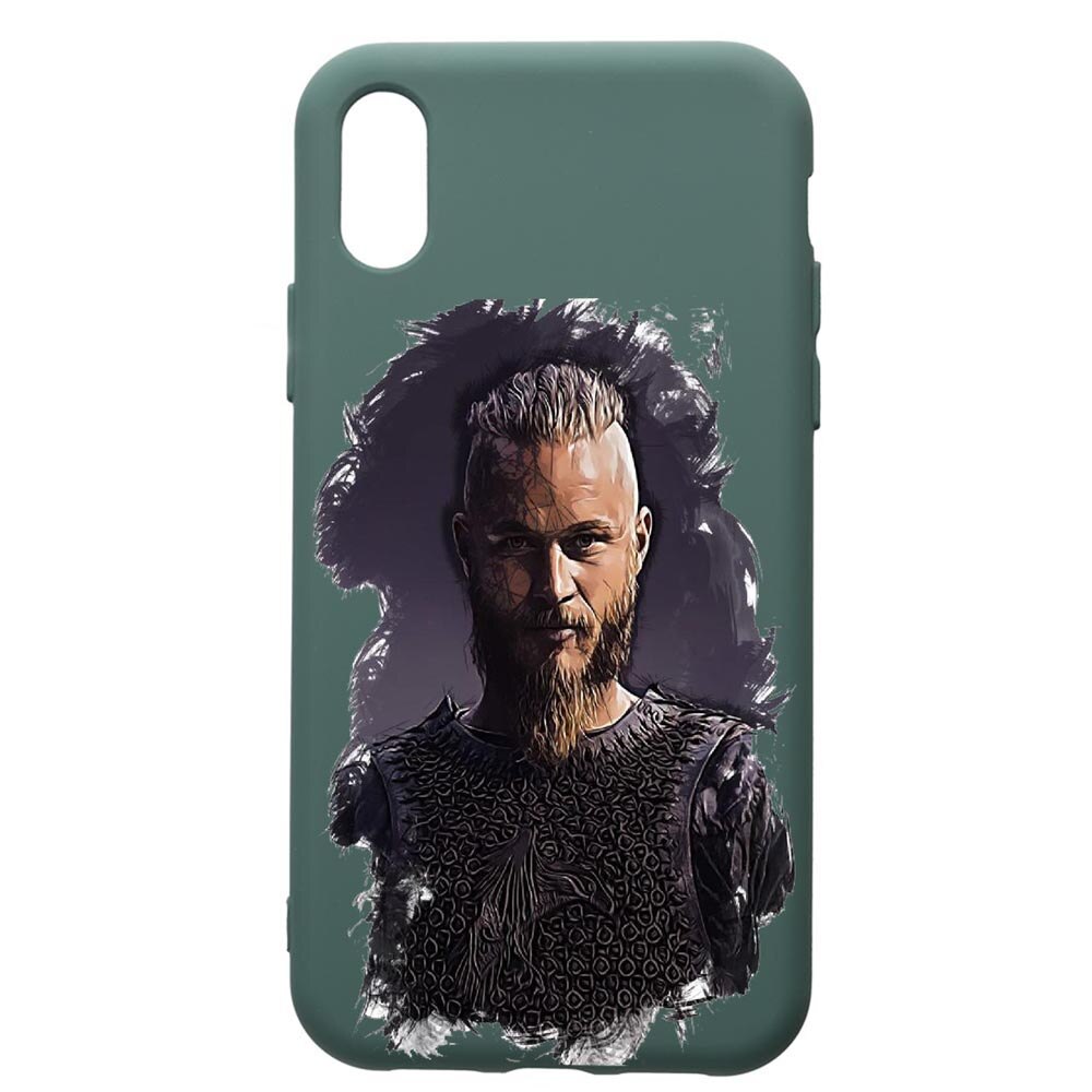 Husa Premium Silicon Compatibila Cu Apple iPhone XS Max, Vikings Ragnar Lothbrok, cu interiorul din material textil, protectie camera, Forest Green, PFG452