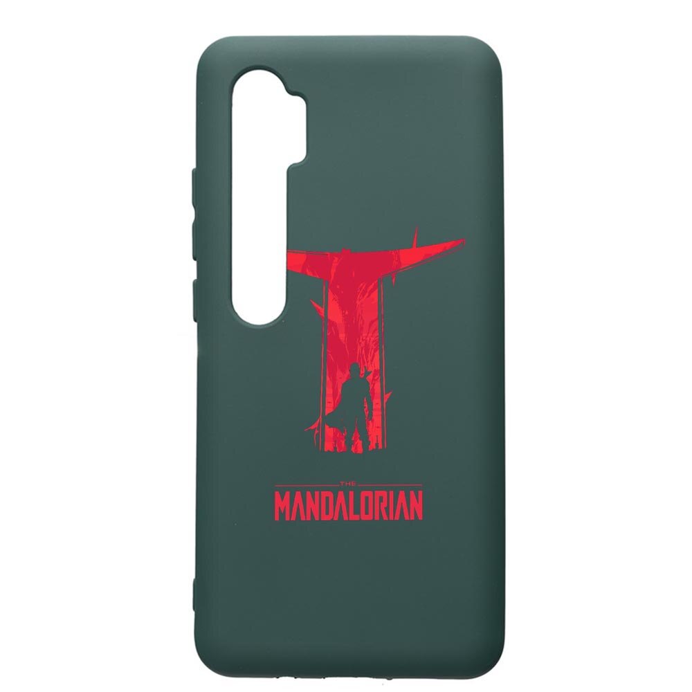 Husa Premium Silicon Compatibila Cu Xiaomi Mi Note 10, Star Wars The Mandalorian, cu interiorul din material textil, protectie camera, Forest Green, PFG458