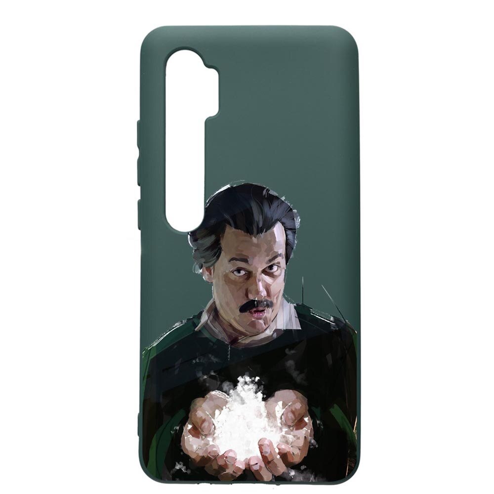Husa Premium Silicon Compatibila Cu Xiaomi Mi Note 10, Narcos Pablo Escobar, cu interiorul din material textil, protectie camera, Forest Green, PFG446