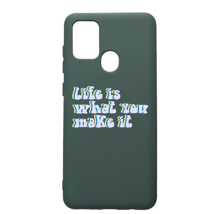 Husa Premium Silicon Compatibila Cu Huawei P Smart 2020, Life is.., cu interiorul din material textil, protectie camera, Forest Green, PFG491