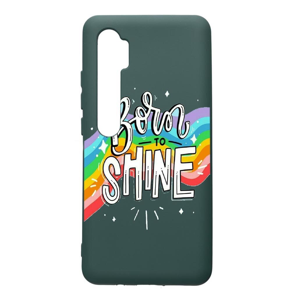 Husa Premium Silicon Compatibila Cu Xiaomi Mi Note 10, Born To Shine, cu interiorul din material textil, protectie camera, Forest Green, PFG489