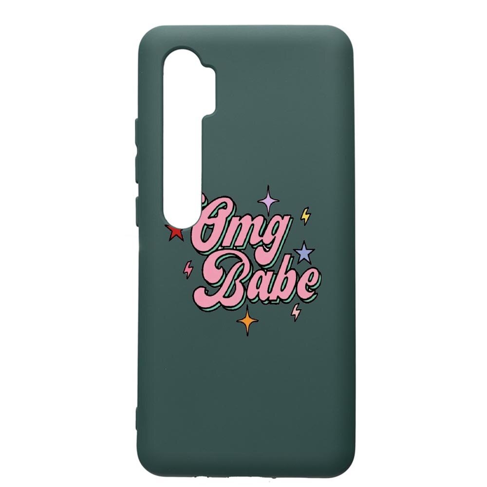 Husa Premium Silicon Compatibila Cu Xiaomi Mi Note 10, OMG Babe, cu interiorul din material textil, protectie camera, Forest Green, PFG487