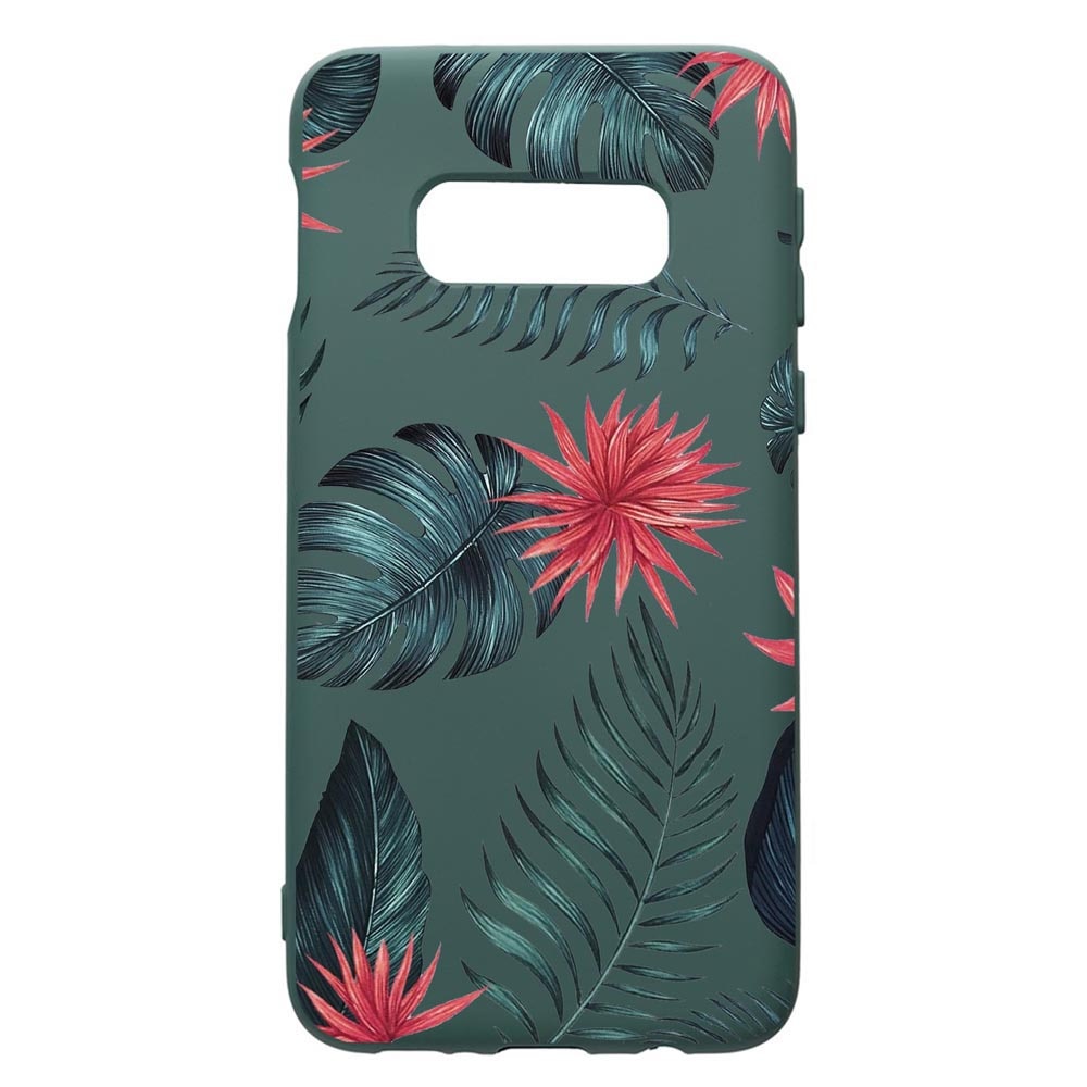 Husa Premium Silicon Compatibila Cu Samsung Galaxy S8, Tropical Flowers, cu interiorul din material textil, protectie camera, Forest Green, PFG497