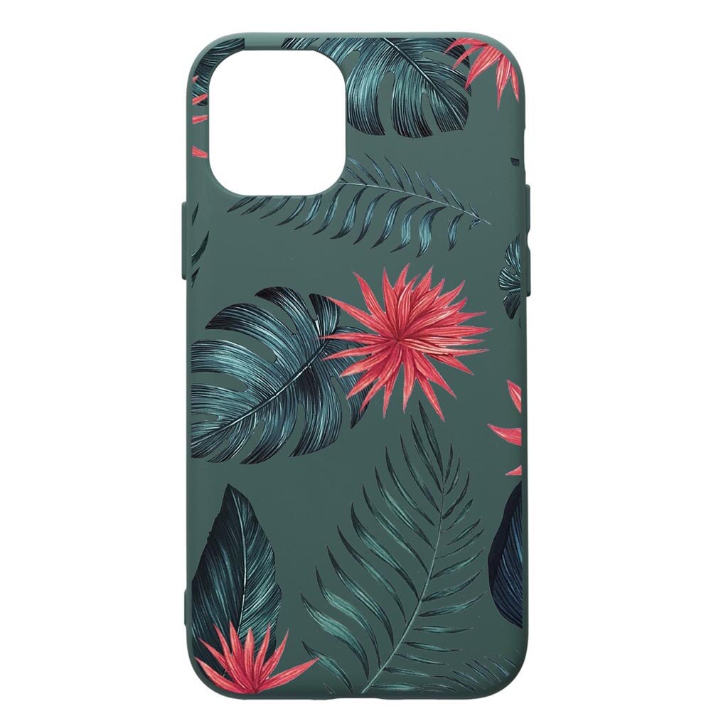 Husa Premium Silicon Compatibila Cu Apple iPhone 11 Pro, Tropical Flowers, cu interiorul din material textil, protectie camera, Forest Green, PFG497